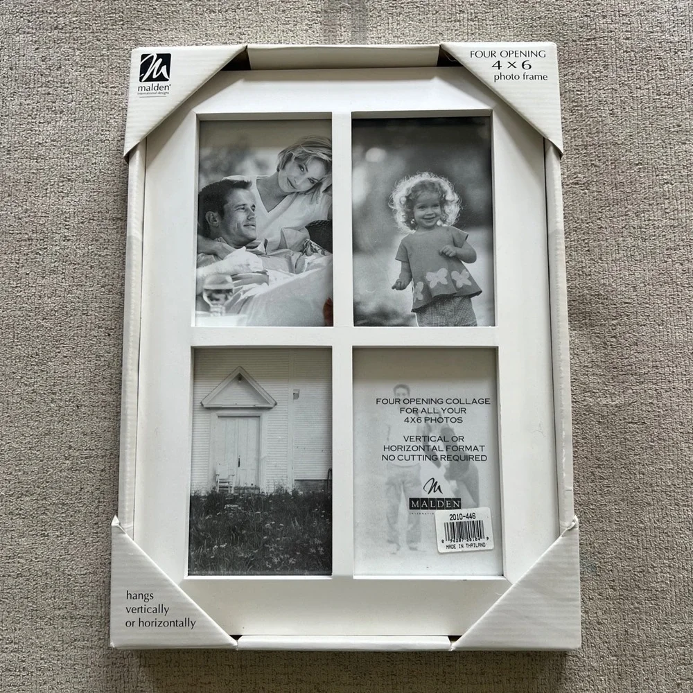 Malden International Designs 4x6 White 4 Opening Collage Photo Frame 2010-446